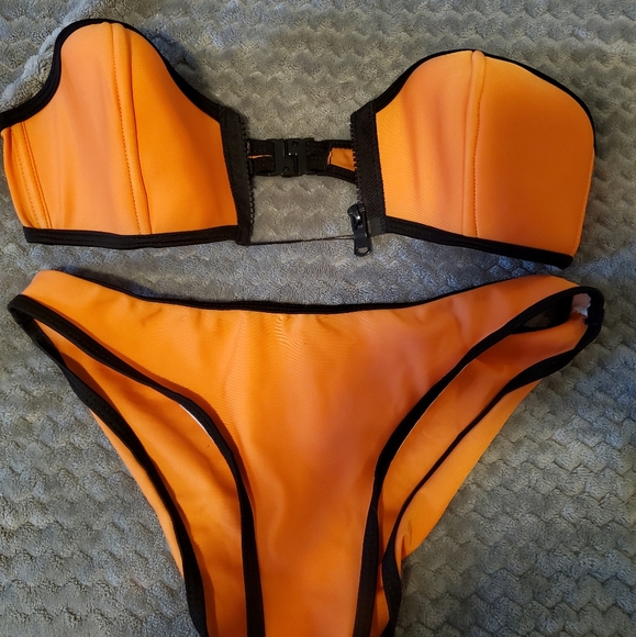 Neon Orange Strapless Bikini Sz 6-8/M - Picture 2 of 4